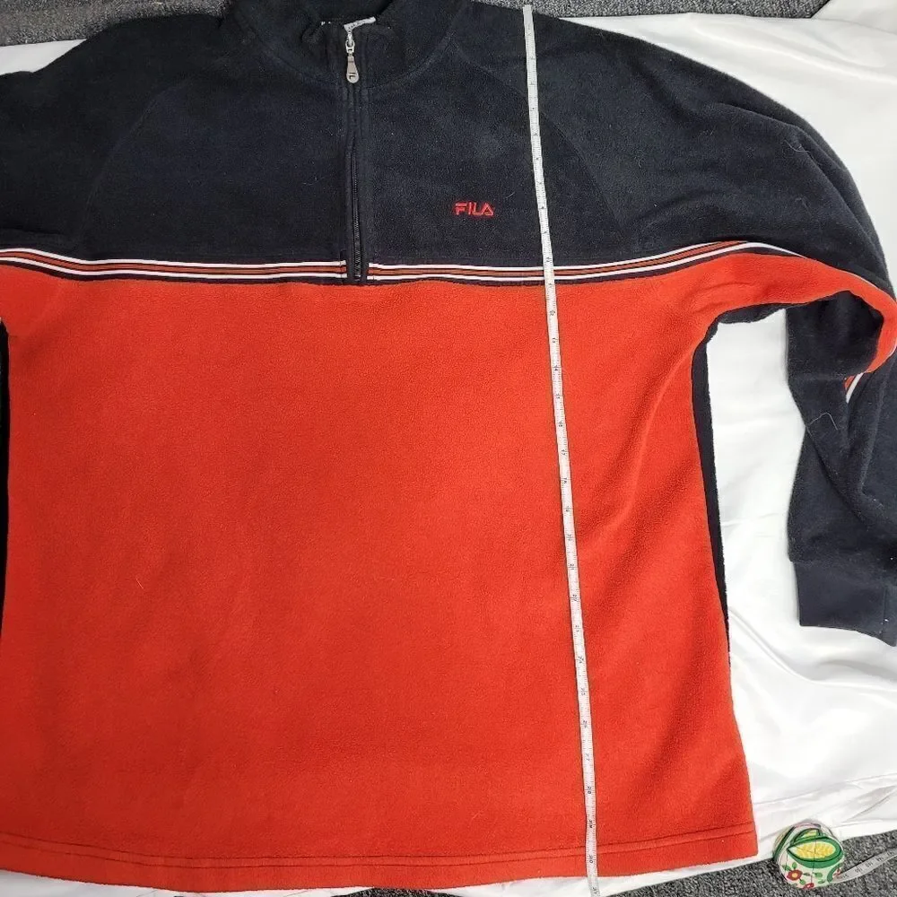 VINTAGE 90s fleece FILA black‎ and red color block quarter zip jacket unisex XL